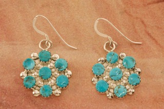 Zuni Indian Jewelry Genuine Sleeping Beauty Turquoise Sterling Silver Earrings
